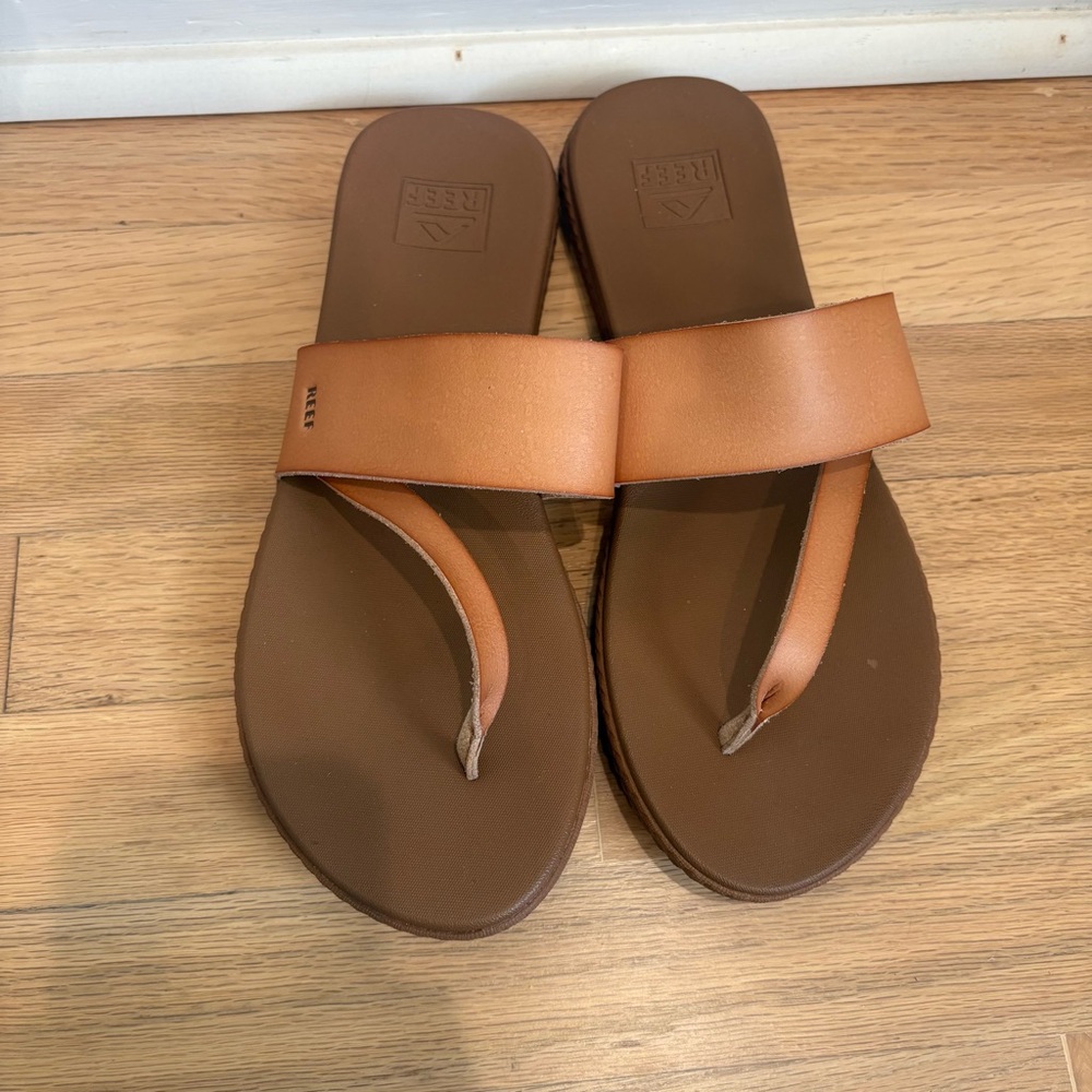 Reef Brown Leather Slide Sandals